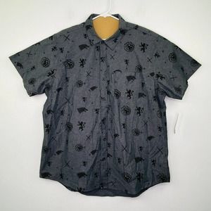Game Of Thrones Men's XXL Shirt Gray Black Short Sleeve Button Up NWT BL24